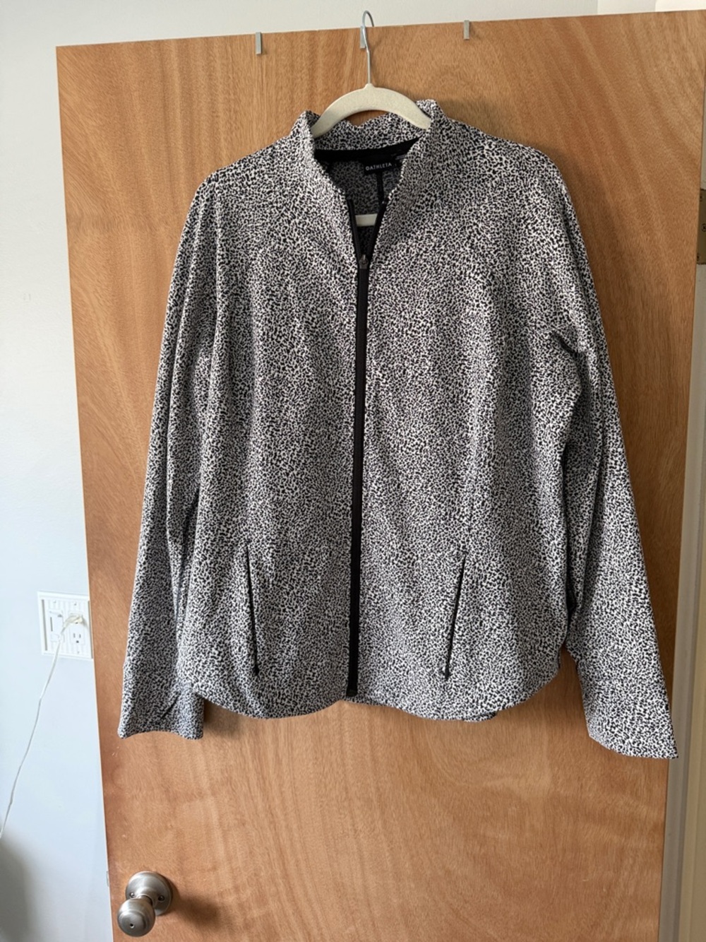 Athleta Black & White Dotted Zip Bomber Jacket